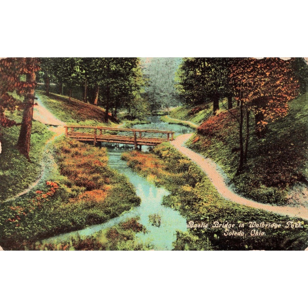 Vintage 1912 Walbridge Park Toledo Ohio Rustic Bridge Postcard Progressive News - Picture 1 of 2